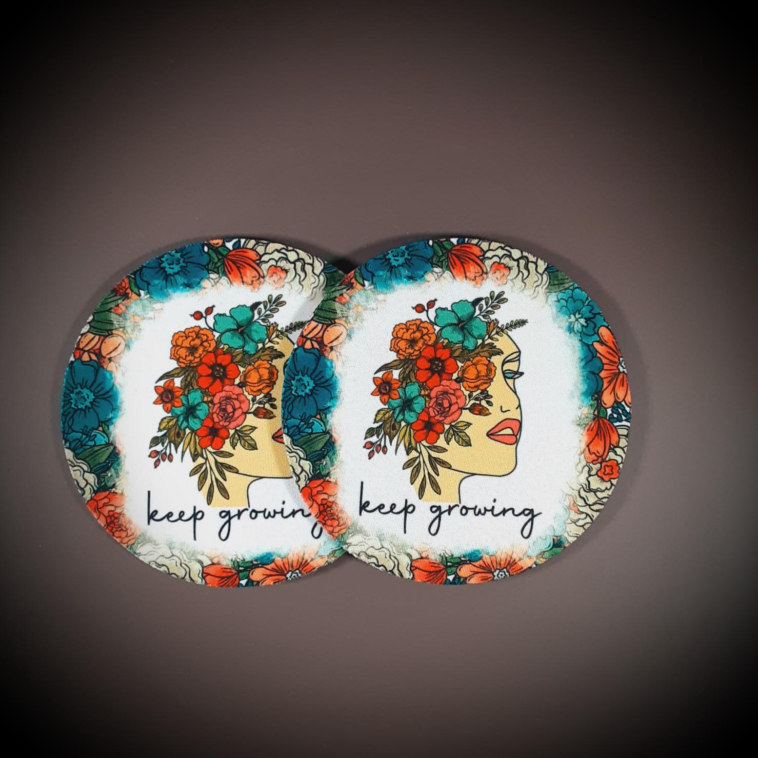Floral Keep Growing Motivational Cup Coasters Cup Coasters