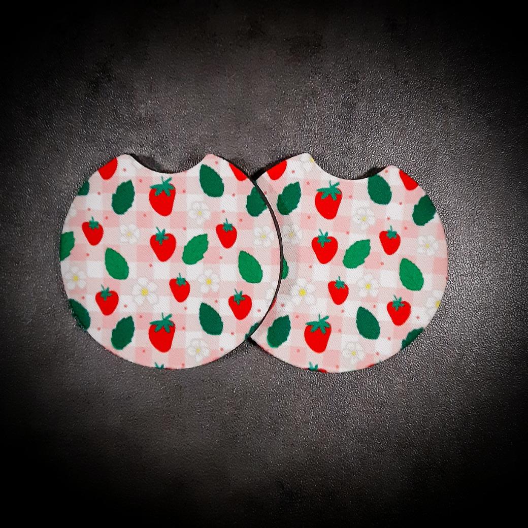Gingham Strawberry & Daisies Car Coasters Car Coasters